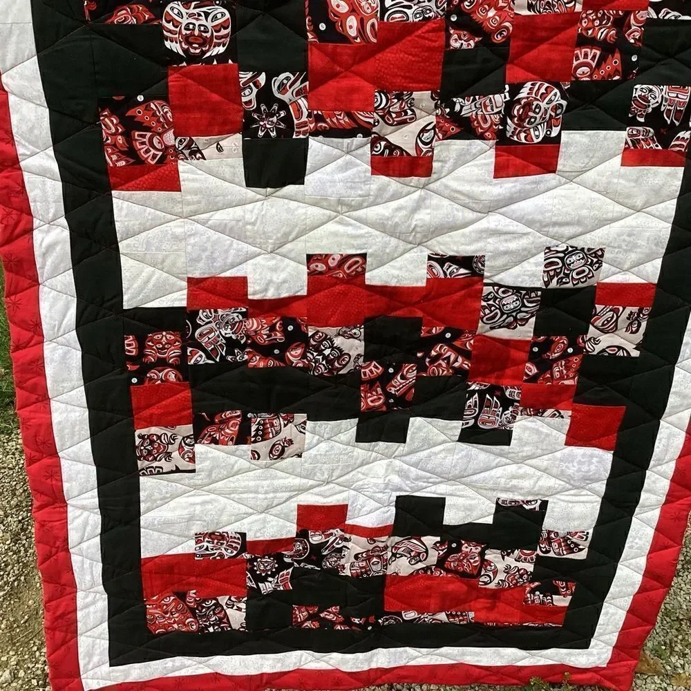 NWT. Hand Crafted Quilt Featuring Tlingit Tribal Prints
